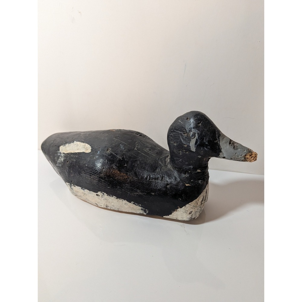 Antique Hand Carved Wooden Duck Decoy Black Rustic Folk Art Primitive 1890s